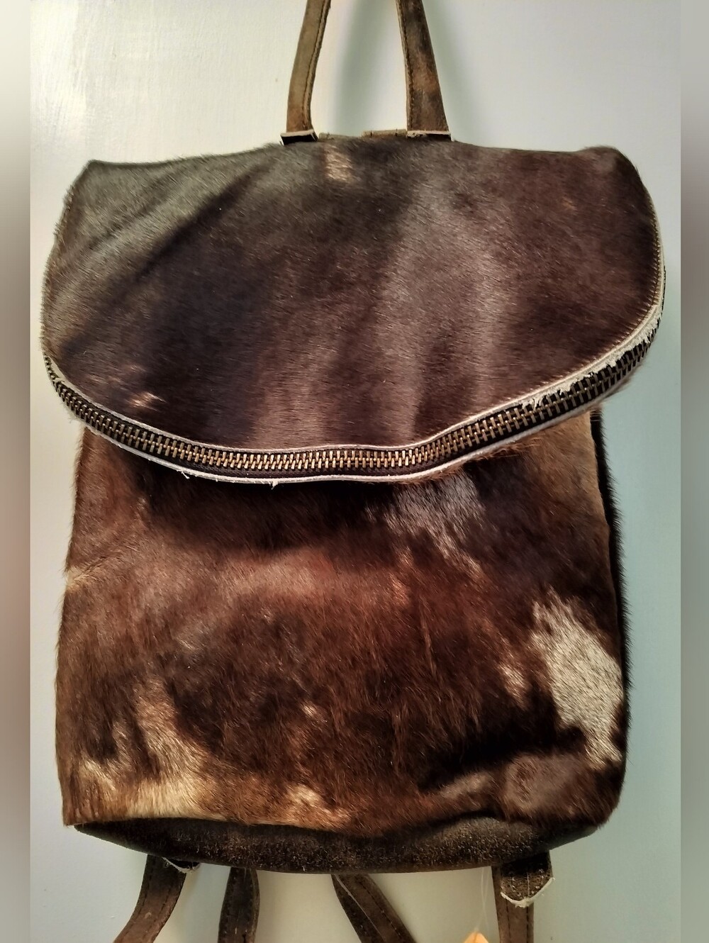 Brown Hair On Hyde Leather Backpack - Stylish For Men  Or Women